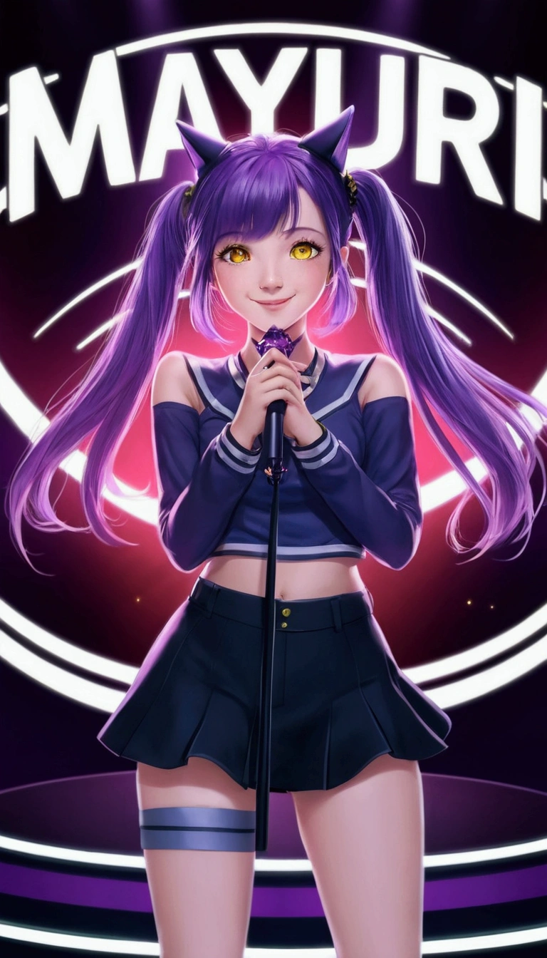 purple hair، yellow Eyes, girl, smiling