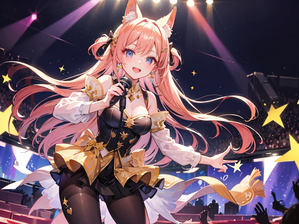 An idol girl stands in the spotlight,She was wearing a tight sequined mini skirt,The skirt sways gently with her singing。The upper body is a sequined tights that is equally shining,Perfectly brings out her curves。Her hair is a popular personalized hairstyle,With a charming smile on his face,The love for the stage shines in his eyes。Dazzling earrings on the ears,Gently swaying with her movements,The sequins on her body complement each other。She held the microphone tightly in her hand,Passionate singing,Every note is full of emotion and power。The audience under the stage was attracted by her charm,The whole scene was filled with a warm atmosphere。She is the most dazzling star on this stage,Use her singing and charm to conquer the hearts of every audience。