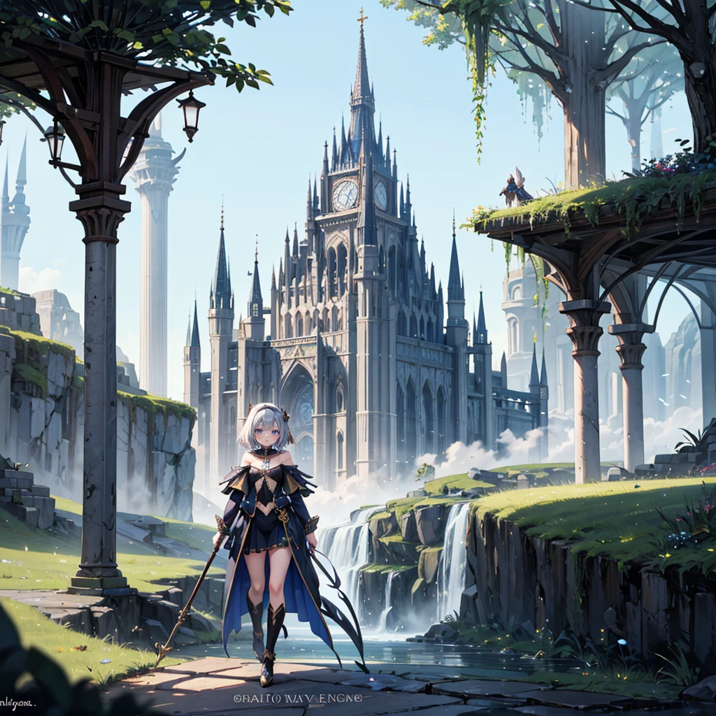 (Full body), solo, 1 beautiful girl wearing fantasy clothes, walkinig in the fantasy world, nature fantasy landcape background, random wearther

