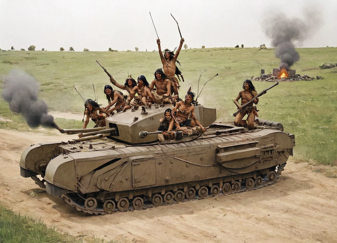 chrchltnk, A group of mounted Indians attacking a tank