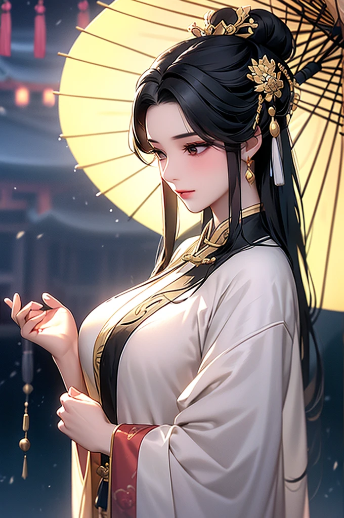 Black Hair, Immortal, Royal sister, Stepmother, Gold Robe, Taoist robe, Chinese style, Hair Bunch, light blush,