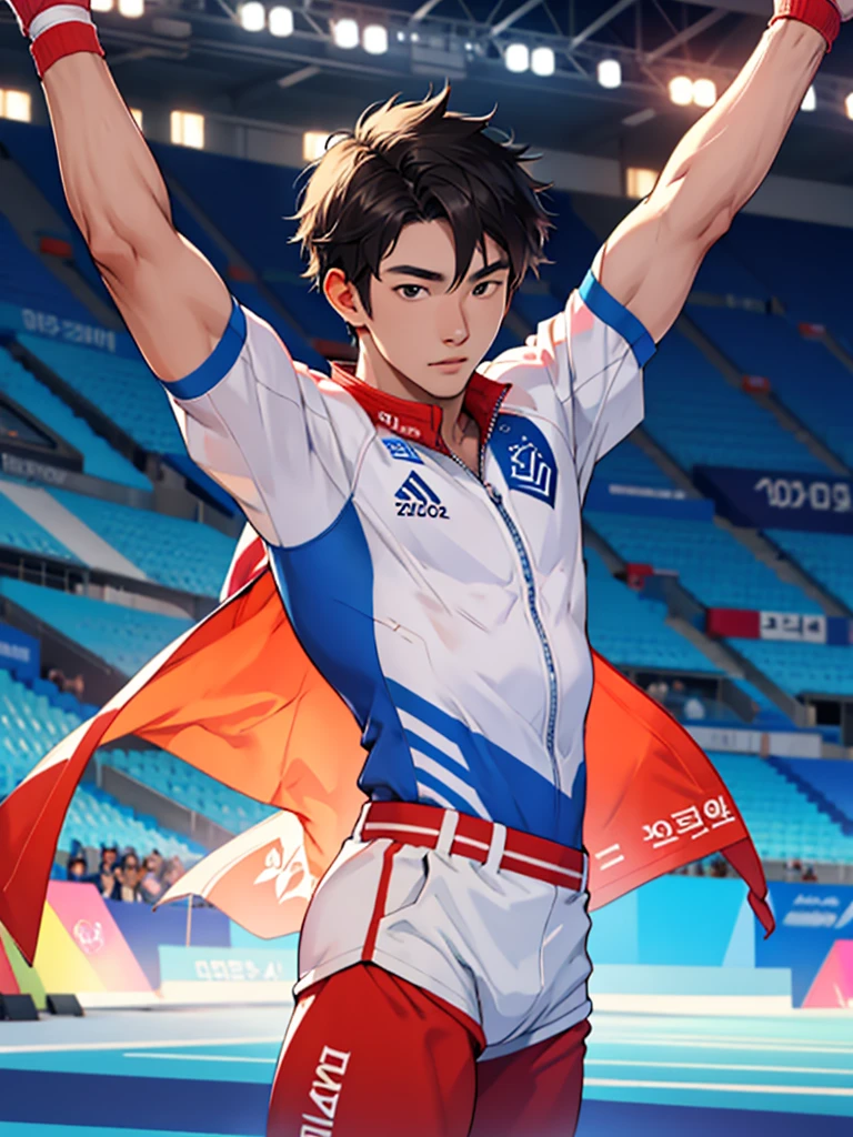 imagine an Olympic athlete, he is handsome
Korean. 20-28 years old. upon arrival, victory, emotion, vibration, achievement