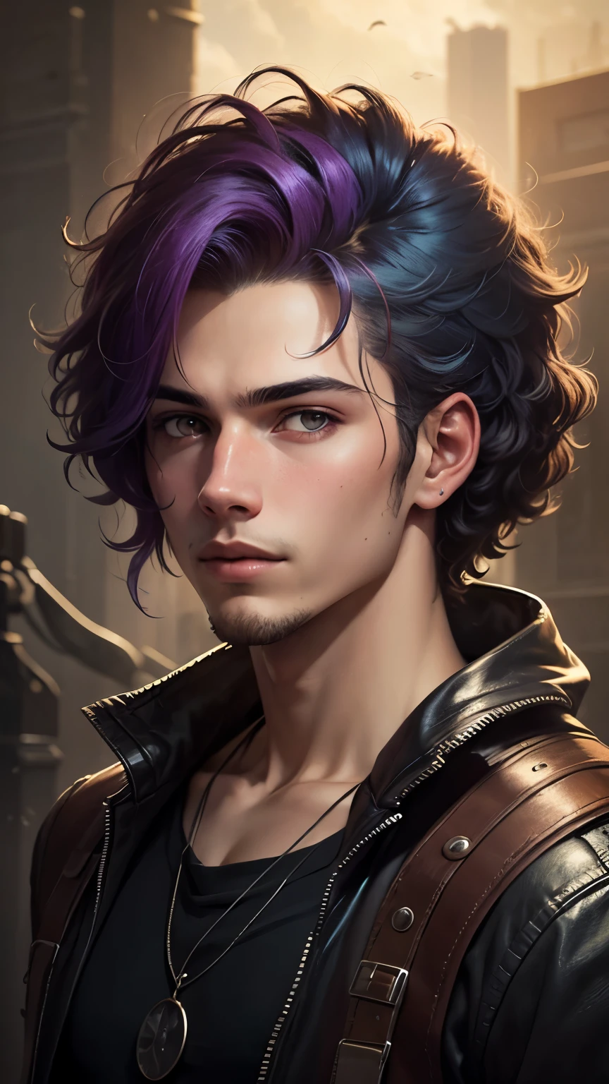 a portrait of a young man with rainbow curly and cropped hair, album cover art, arte de Alastair Reynolds