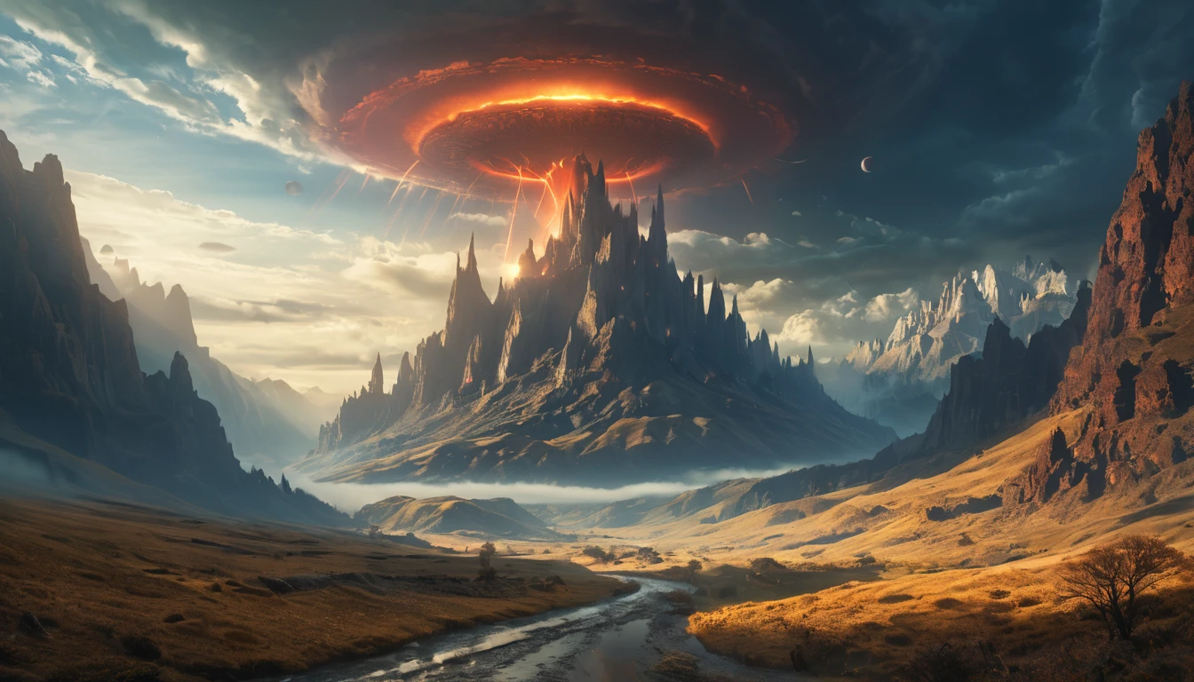 (best quality,4k,8k,highres,masterpiece:1.2),ultra-detailed,(realistic,photorealistic,photo-realistic:1.37),valley with hundreds of giant spires touching the sky on an alien world, general shot,dark,ominous atmosphere,dramatic lighting,cold color palette,demonic energy emanating,powerful presence,ethereal beauty,herculean strength,captivating,unsettling presence,haunting and mesmerizing,horrifyingly enchanting