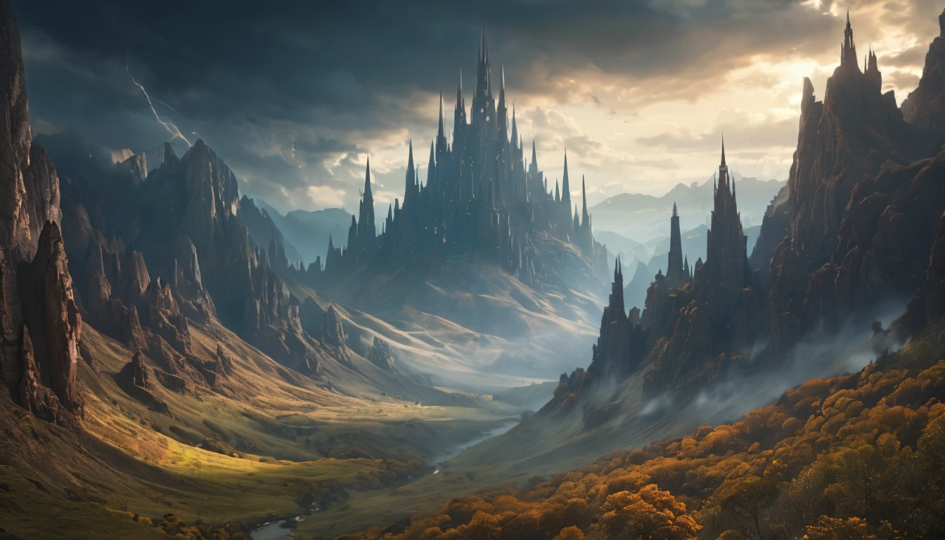 (best quality,4k,8k,highres,masterpiece:1.2),ultra-detailed,(realistic,photorealistic,photo-realistic:1.37),valley with hundreds of giant spires touching the sky on an alien world, general shot,dark,ominous atmosphere,dramatic lighting,cold color palette,demonic energy emanating,powerful presence,ethereal beauty,herculean strength,captivating,unsettling presence,haunting and mesmerizing,horrifyingly enchanting
