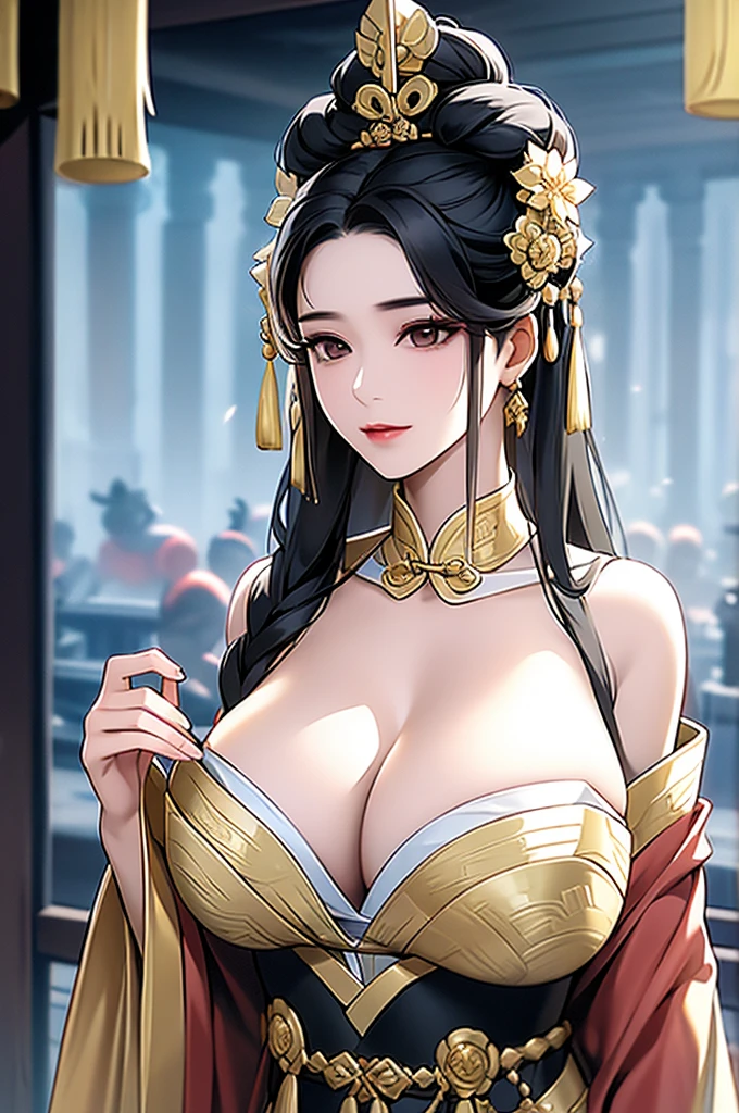 Black Hair, Immortal, Royal sister, Stepmother, Gold Robe, Taoist robe, Chinese style, Hair Bunch, Big breasts