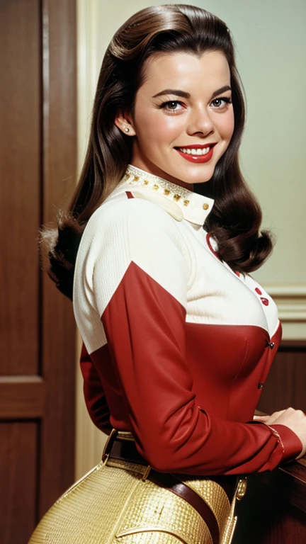 Sophia Loren in sexy referee clothes with lipstick and smiling