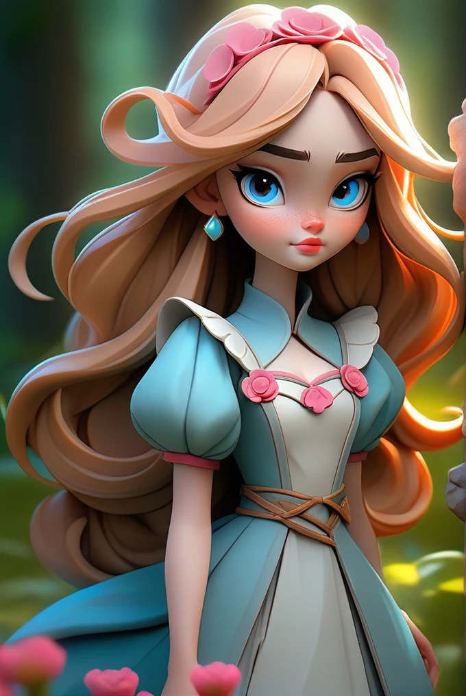Girl b(best qualityer, photorrealistic, work of art:1.3), 20 years old, cute and adorable, pretty long hair, (princess dress:1.3), character focus portrait, standing alone, (whole body:0.6), looking ahead at viewer, detailed back ground, face detailed, serene expression, Cyber Girl, wearing colorful sci-fi clothes, calm posture, glowing orbs, nature magic, (magic swirl style:0.8), stone, bright red flowers, violets, lightrays, dense forest in the background, ethereal atmosphere, tons of earth, highly detailed textures, details Intricate, Kawaiitech, pastel colored, ellefanning-smf,londe long hair, headband flowers, smiling, fairy, pastel colors, bright blue eyes,