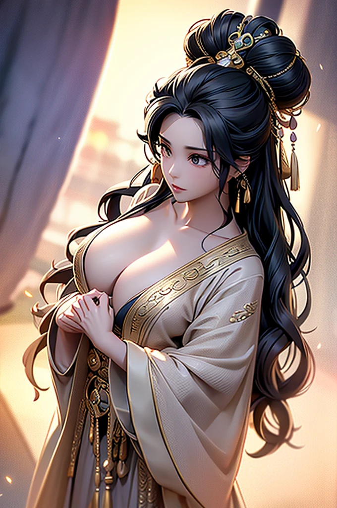 Black Hair, Immortal, Royal sister, Stepmother, Gold Robe, Taoist robe, Chinese style, Hair Bunch, Big breasts