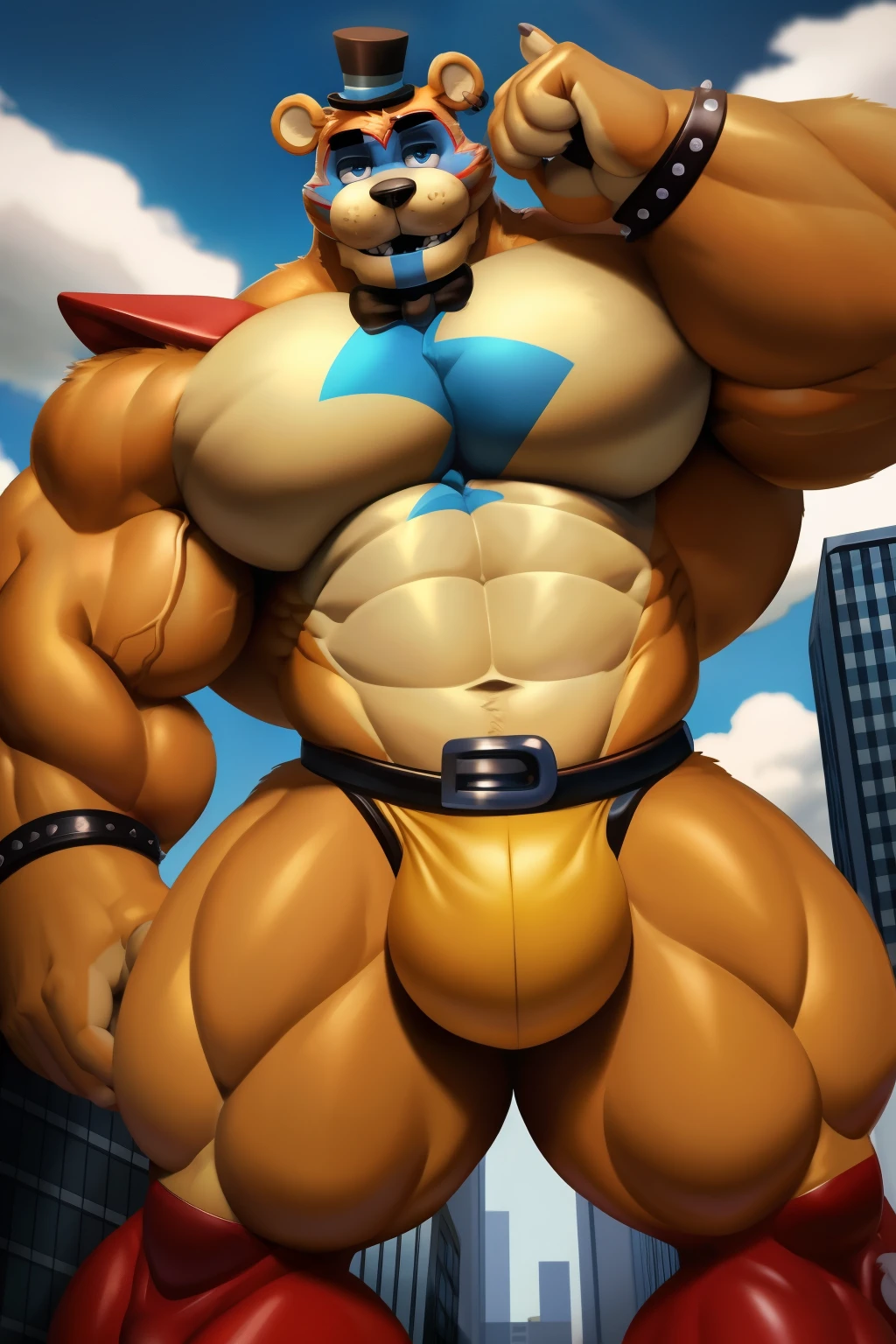 uploaded on e621, Only , man , muscular freddy, macro is the city, naked, correct anatomy, beautiful is the chest, huge pecs, bezel with vein, a big muscular butt, defined shape abs, defined body, Whole body ,