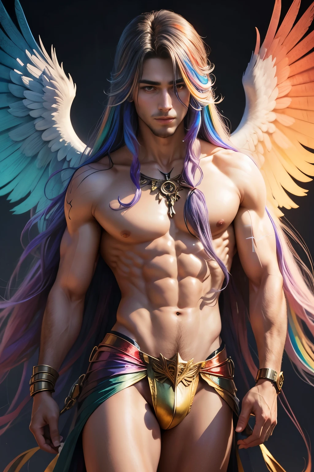 archangel man long hair rainbow hairy torso