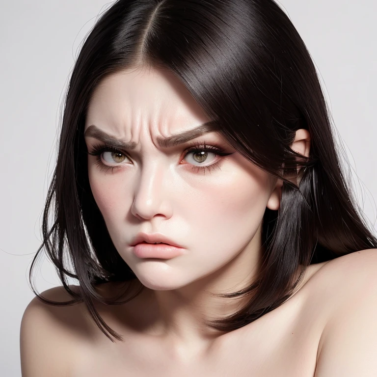 a close up of a woman with a fake face and a fake nose, angry look, beautiful grumpy girl, angry looking, crazy expression, angry expression, funny face, angry face, an angry expression, frowning expression, pouting, stern expression, very angry expression, pouty face, frowning, very angry, confused facial expression