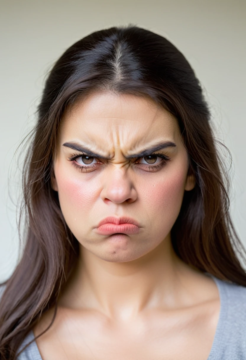 a close up of a woman with a fake face and a fake nose, angry look, beautiful grumpy girl, angry looking, crazy expression, angry expression, funny face, angry face, an angry expression, frowning expression, pouting, stern expression, very angry expression, pouty face, frowning, very angry, confused facial expression