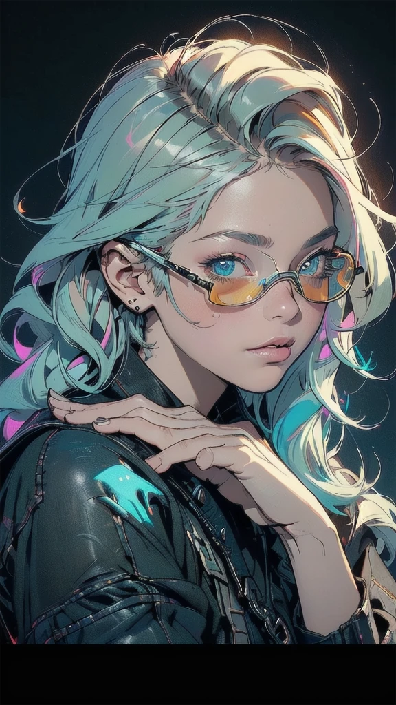 A woman with purple hair and glasses smoking a cigarette., anime vibes, anime art style, Style Ross Tran, satoshi kon art style, Illustration Style, guweiz style artwork, Lofi Girl, by Victor Mosquera, By Kentaro Miura, beautiful artwork, In the style of Ross Tran, Inspired by Harumi Hironaka, just ding, ultra detailed, ultra quality, black clothes, black glass color