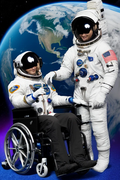 An astronaut using a wheelchair