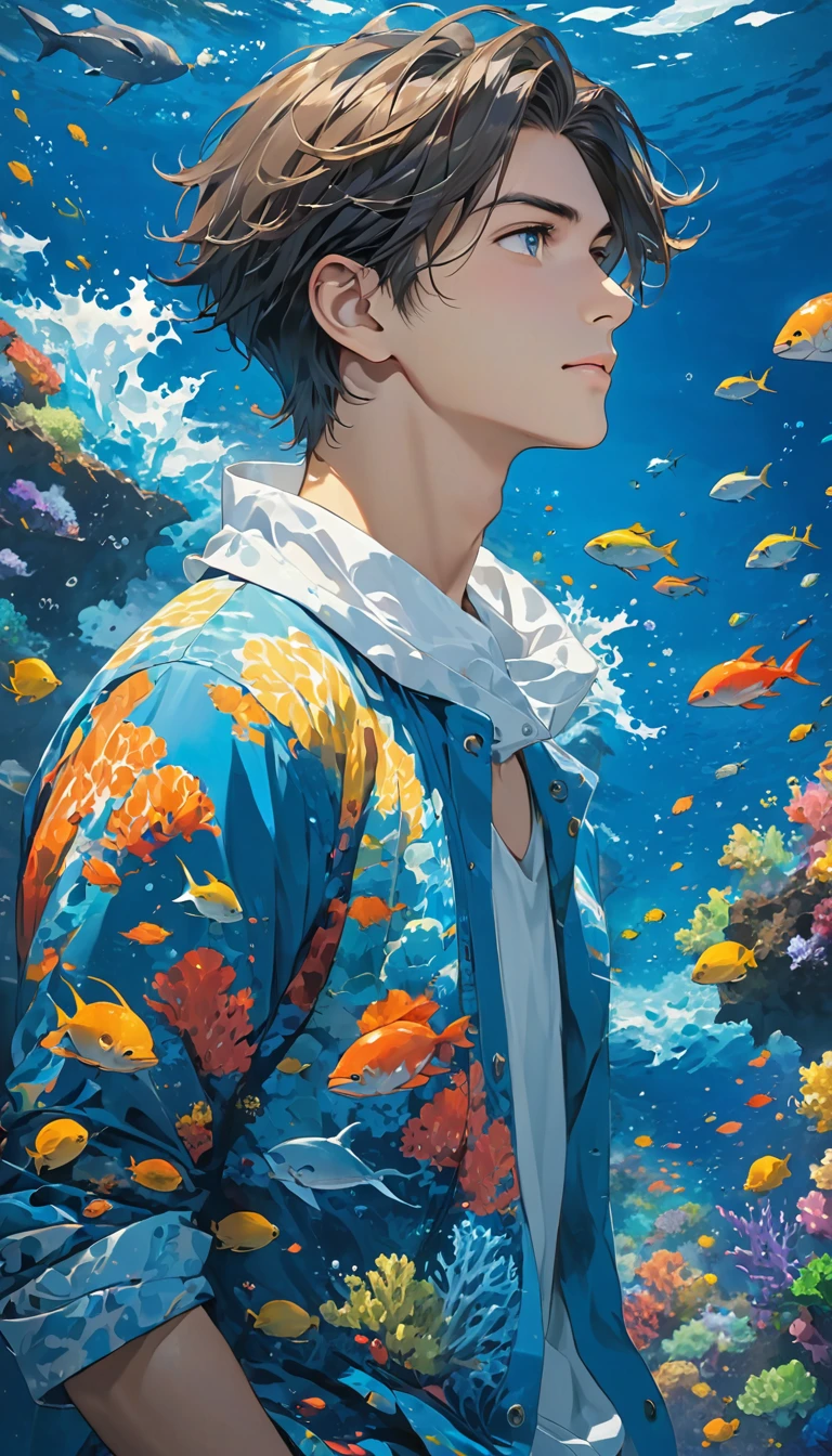 best quality, masterpiece, deep sea, 1 boy, nice