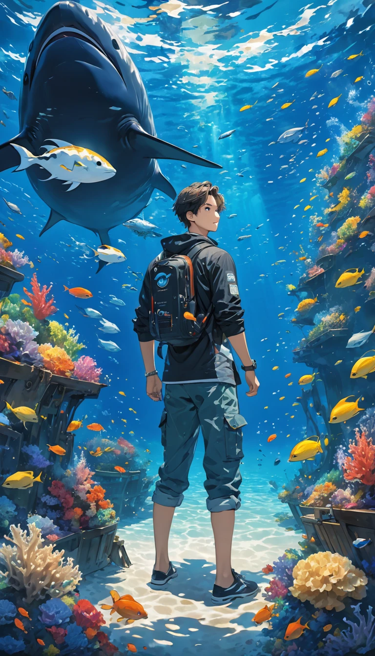 best quality, masterpiece, deep sea, 1 boy, nice