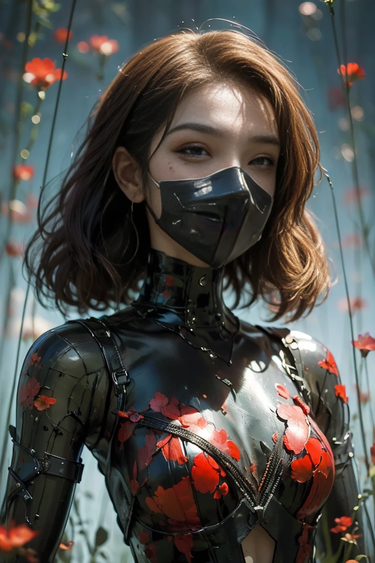 a close up of a person wearing a mask, artwork in the style of guweiz, attractive WOLF MAN, gradient red to black, very creepy, machiavellian puppetmaster, doll in hand, loom, cyber school girl, genderswap, transparent veil, elegant cat, dark runes. NO BACKGROUND