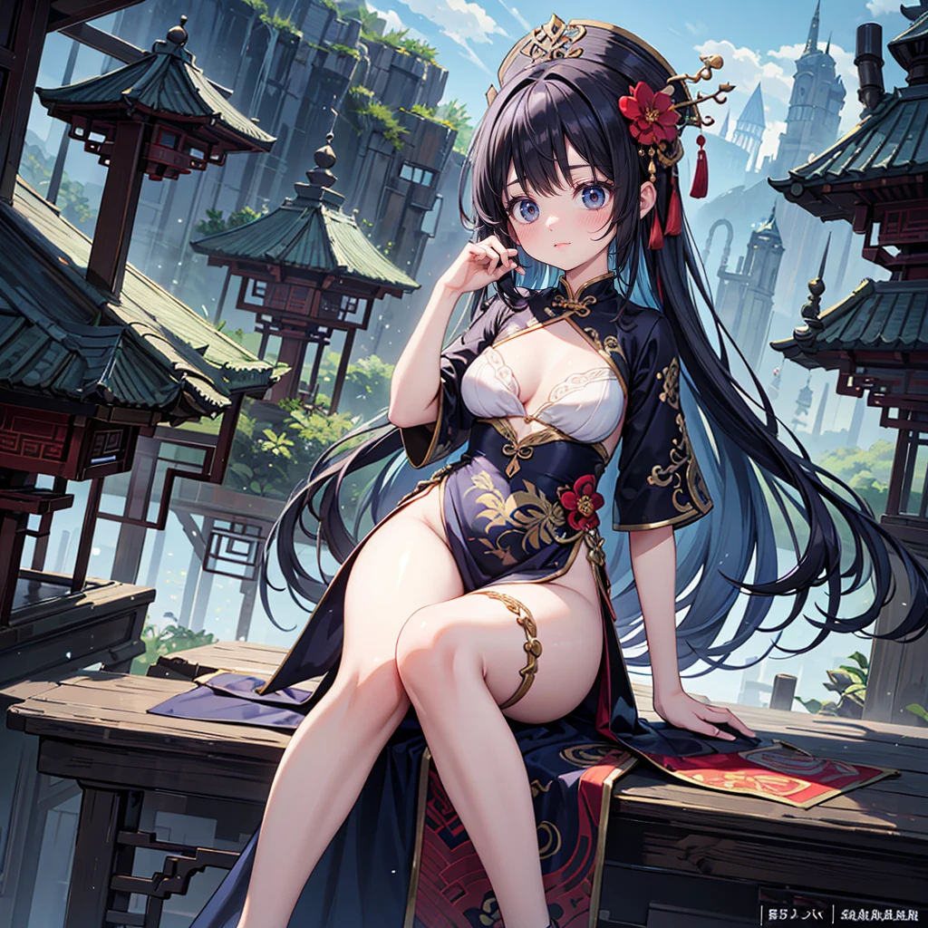 solo, 1 beautiful girl wearing chinese fantasy clothes, posing, stunning beautyfull fantasy world background, panorama view