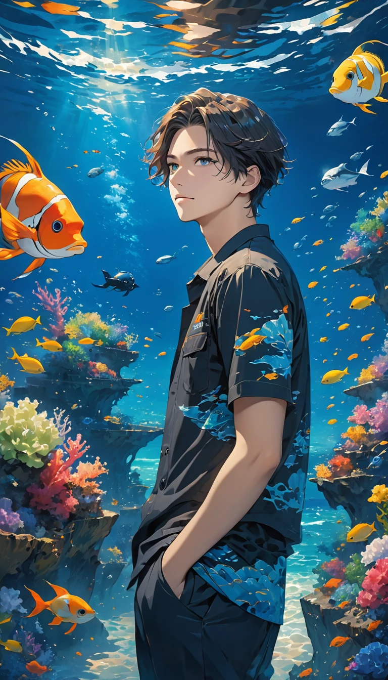 best quality, masterpiece, deep sea, 1 boy, nice