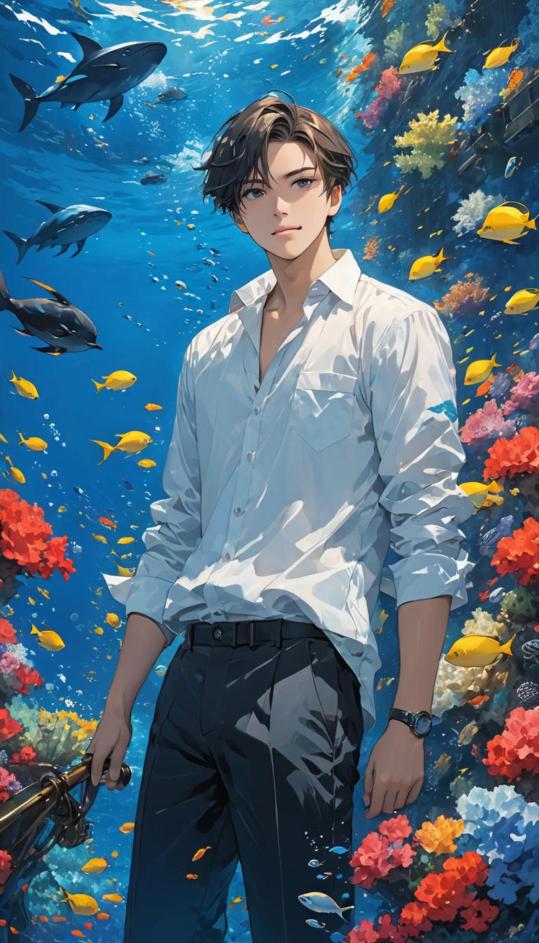 best quality, masterpiece, deep sea, 1 boy, nice