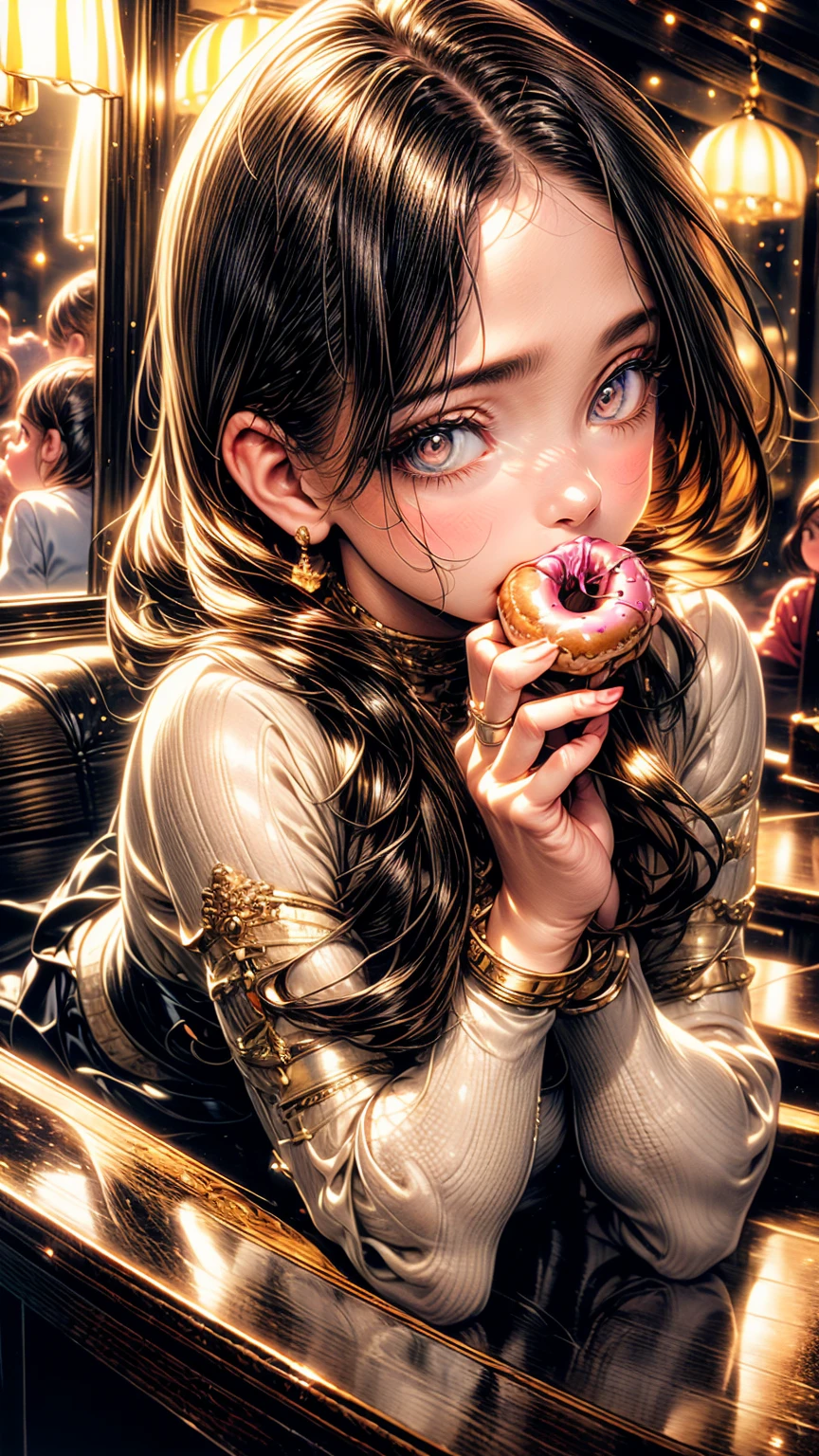 a middle-aged man eating donuts with a young girl, beautiful detailed eyes, beautiful detailed lips, extremely detailed eyes and face, long eyelashes, warm and cozy atmosphere, intimate family moment, soft lighting, pastel colors, oil painting, intricate details, masterpiece, photorealistic, 4k, hyperrealistic, high quality, elegant, beautiful, lovely, charming