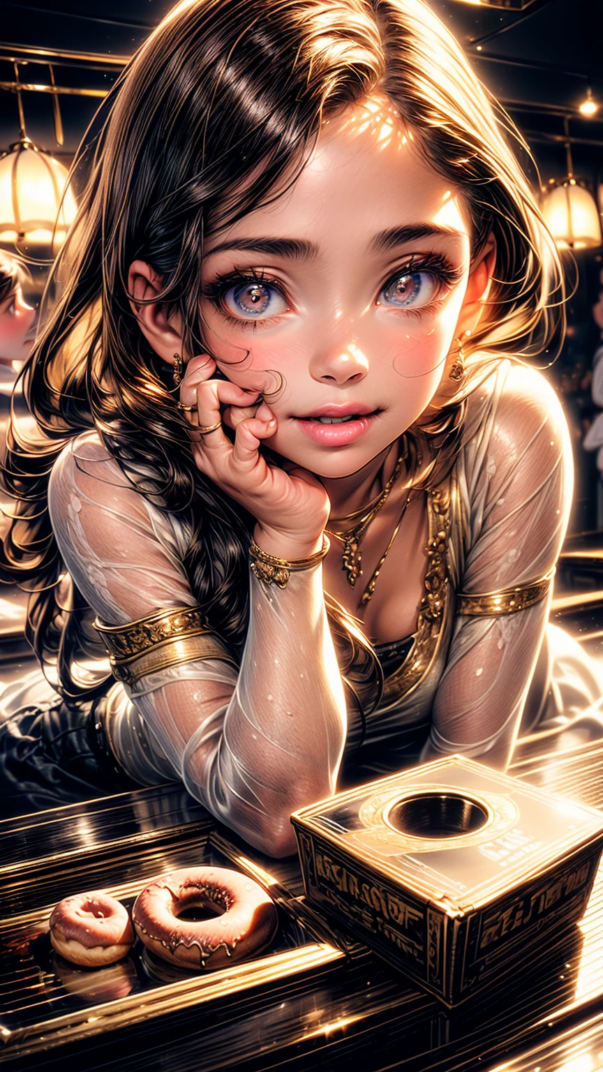 a middle-aged man eating donuts with a young girl, beautiful detailed eyes, beautiful detailed lips, extremely detailed eyes and face, long eyelashes, warm and cozy atmosphere, intimate family moment, soft lighting, pastel colors, oil painting, intricate details, masterpiece, photorealistic, 4k, hyperrealistic, high quality, elegant, beautiful, lovely, charming