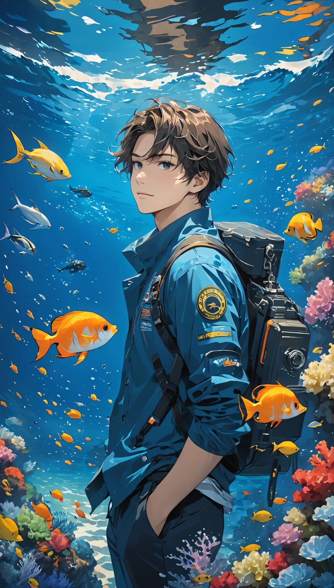 best quality, masterpiece, deep sea, 1 boy, nice