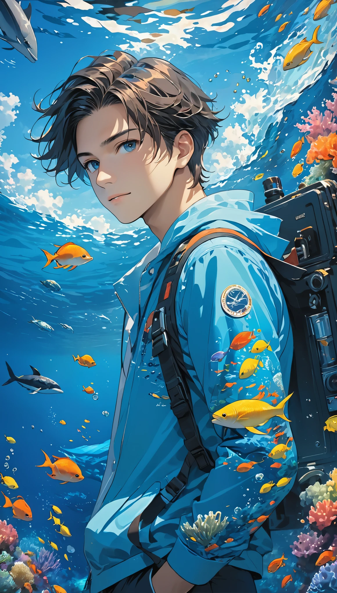 best quality, masterpiece, deep sea, 1 boy, nice