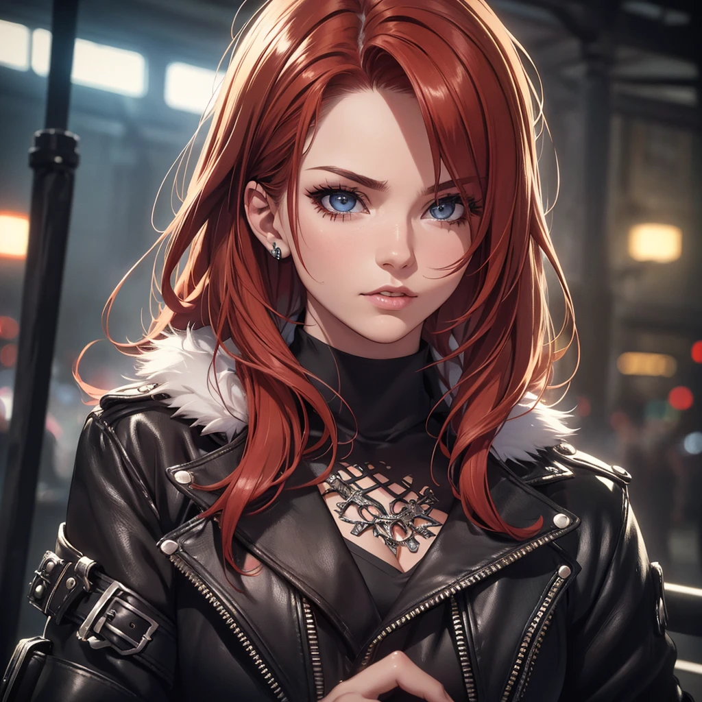 beautiful detailed eyes, beautiful detailed lips, extremely detailed eyes and face, long eyelashes, 1girl, redhead, ripped jeans, leather jacket, punk style, farting, (best quality, 4k, 8k, highres, masterpiece:1.2), ultra-detailed, (realistic, photorealistic, photo-realistic:1.37), HDR, UHD, studio lighting, ultra-fine painting, sharp focus, physically-based rendering, extreme detail description, professional, vivid colors, bokeh, portraits, punk, gritty, moody lighting