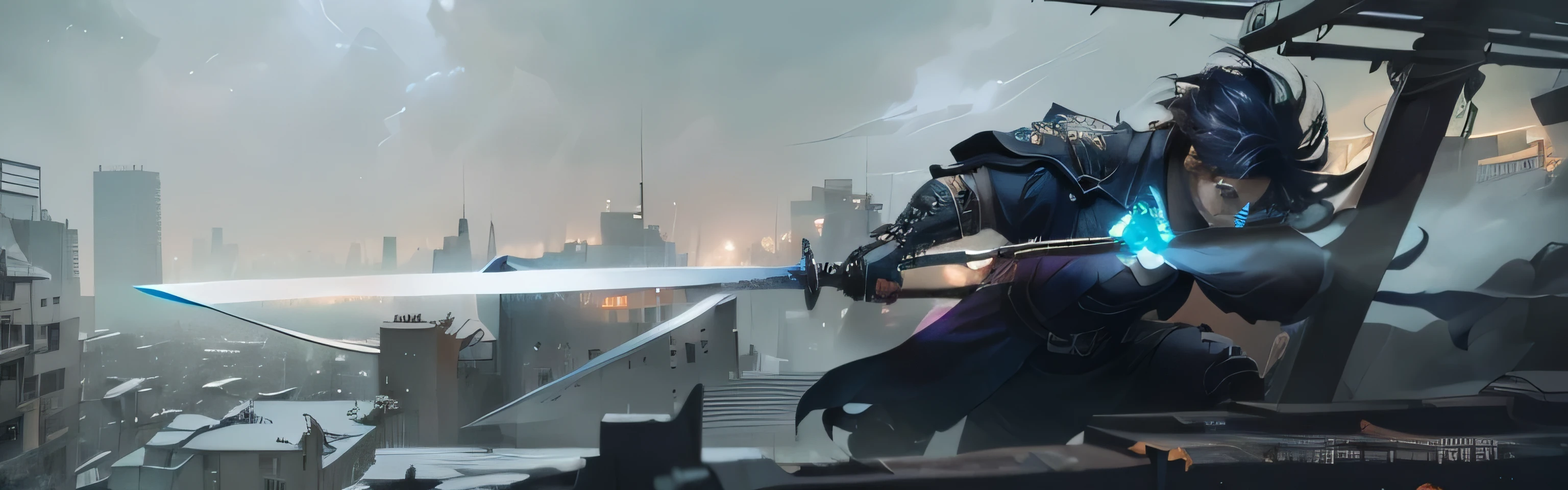 a man holding a sword in a city, epic anime style, 8k, anime demon slayer rui fanart, G Liulian art style, extremely detailed, highly detailed face, beautiful detailed eyes, beautiful detailed lips, extremely detailed face and eyes, intricate details, digital painting, cinematic lighting, dramatic lighting, vibrant colors, powerful expression, dynamic pose, city background, moody atmosphere, dark colors, gritty urban setting, cinematic composition, heroic, epic fantasy, atmospheric, masterpiece