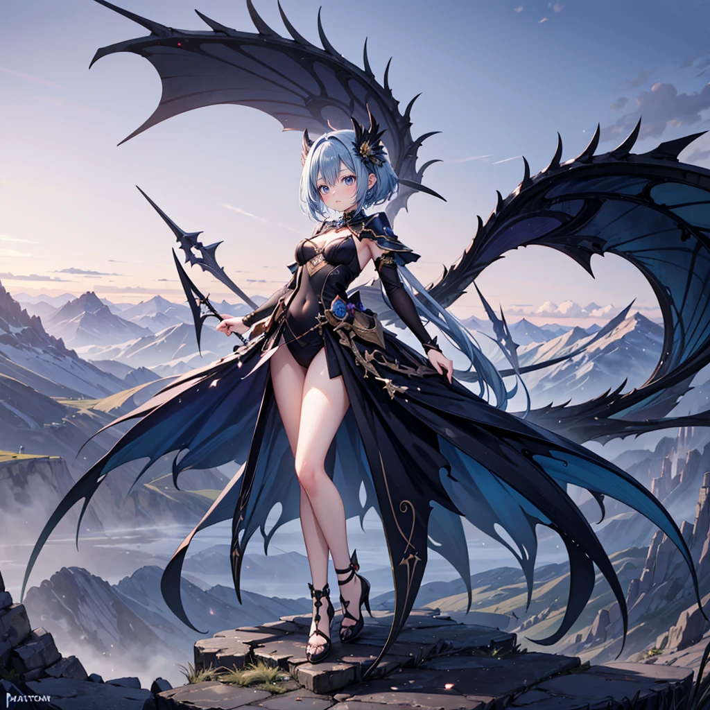 (Full body), solo, 1 beautiful girl wearing fantasy clothes, posing,  stunning beautyfull fantasy world background, panorama view