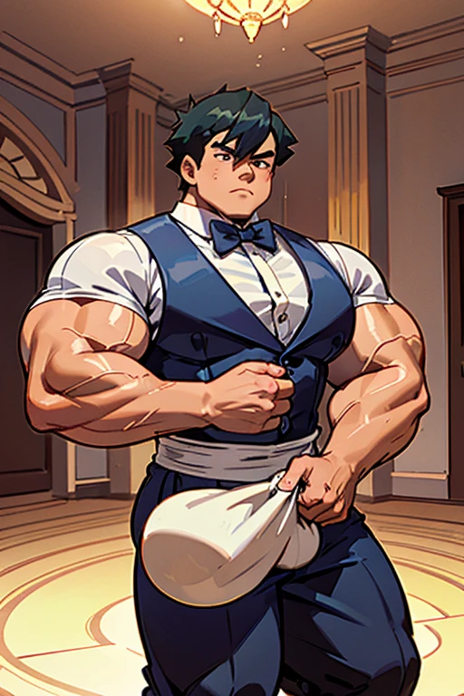 Ash Ketchum in a butler uniform in a mansion great hall and being hypnotized to forget about being a Pokémon trainer and just serve in the mansion instead while dusting a statue of a muscular butler. Big biceps. Big triceps. Big traps. Broad shoulders. Big lats. Big meaty pecs. Swollen glutes. Hyper swollen crotch bulge. Prim. Proper. Elegance. Refined. Blank stare. "A butler should always serve his master. A butler should always be loyal. A butler must maintain elegance and cleanliness at all times. A butler must be prim and proper. A butler must be big and strong. A butler must conform to his master's wishes. How may I be of service, Master?" hypnosis. hypnotized. Mind control. Brainwashed. Brainwashing. Hypnotizing. Brainwash. training. Reinforcement. Subliminal. Self-hypnosis.