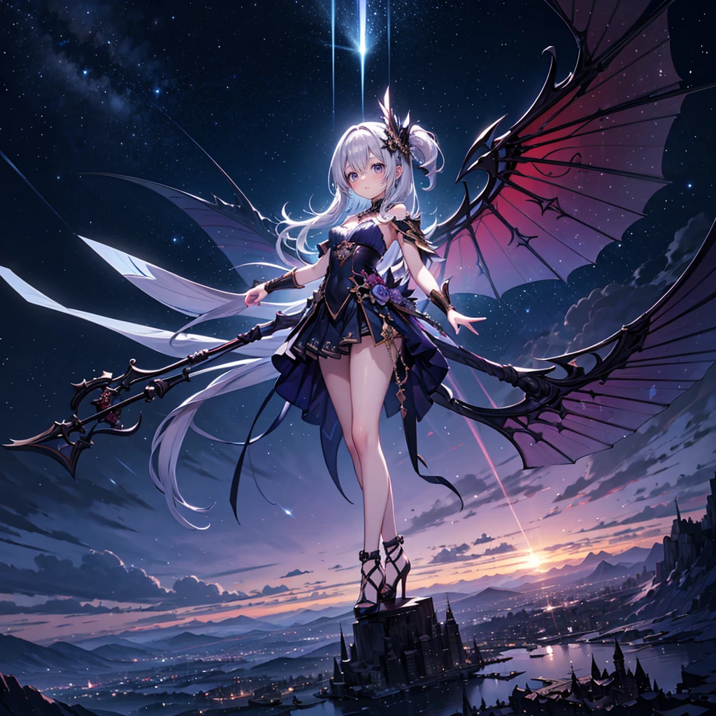 (Full body), solo, 1 beautiful girl wearing stunning fantasy clothes, posing, standing female pose, in the fantasy world, beautyful fantasy landcape background, random wearther
