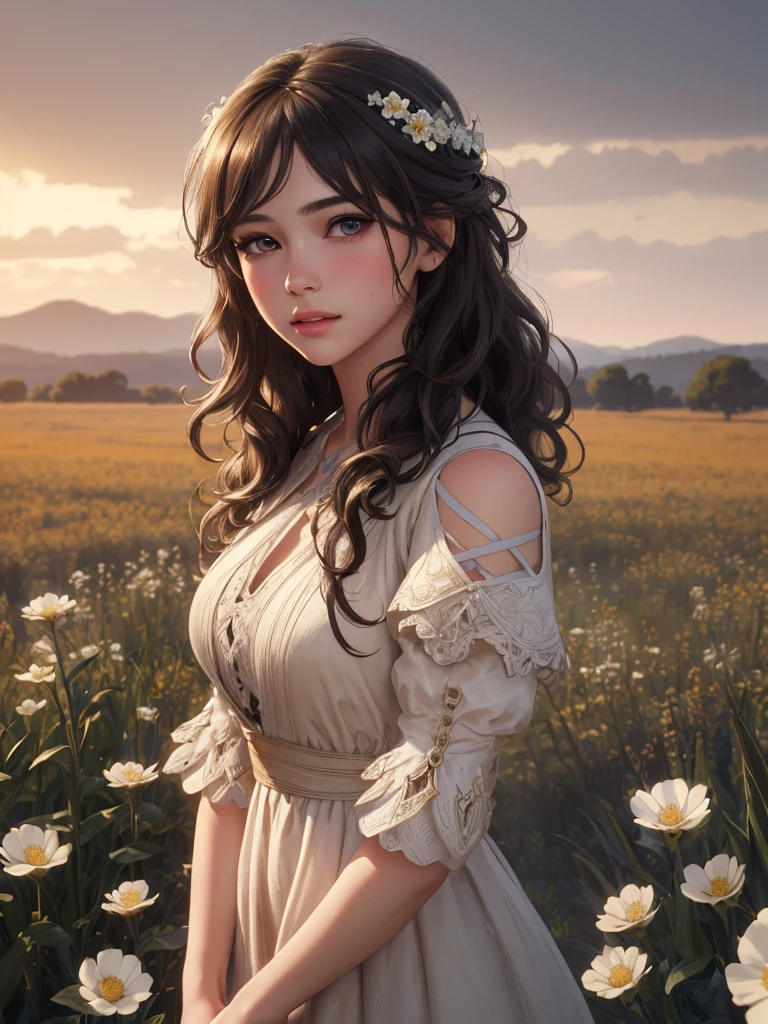 (masterpiece:1.4),, (Highest quality:1.4),, Ultra-high resolution,, 8k, CG,, (Very delicate and beautiful:1.2),, , Upper Body,, From the side,, View your viewers,, , One girl,, alone,, Fashionable Girl,, mature,, , cute, sweet,, , In the wheat field,, Blurred Background,, , Long brown hair,, ponytail,, , Brown eyes,, Mouth closed,, Red lips,, , Face blown by the wind,, , White Dress,, Medium chest,