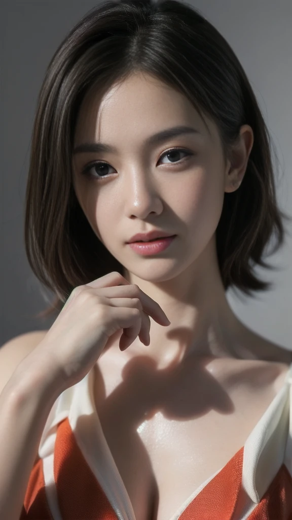 ((((highest quality))))、(((Ultra-precision CG16K wallpaper)))、(((masterpiece)))、(((Super detailed)))、(((super extreme details)))、1people's women、mature woman、25 year old woman、((Japanese face))、((very beautiful face))、((Yoko Minamino:1.5))、((Soft wave semi-long hair:1.3))、(shiny hair)、bangs up to eyebrows、beautiful brown hair、beautiful delicate eyes、brown eyes、raised eyebrows、high nose、small nostrils、small mouth、seductive lipouth slightly open、beautiful breasts、C cup size breasts、cleavage、plump body、perfect proportions、perfect anatomy、perfect composition、beautiful detailed shading、beautiful natural lighting、beautiful detail glow、Depth of bounds written、(((High chroma)))、(((real:1.9)))、((vivid:1.4))、((beautiful skin))、((skin texture))、((Realistic skin feel))、(((cowboy shot:1.5)))、((Angle seen from the front:1.5))、((smile:1.4))、(Eyes looking at me:1.3)、bright sunshine、(((Wrestling Stadium:1.3)))、(standing pose:1.5)、(((Wrestler's uniform:1.5)))、Full body image、Female professional wrestler、standing in the ring、Blue one piece swimsuit