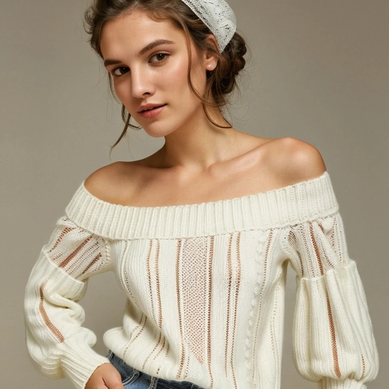 ((best quality)), ((masterpiece)), (detailed), 1girl, off-shoulder sweater,