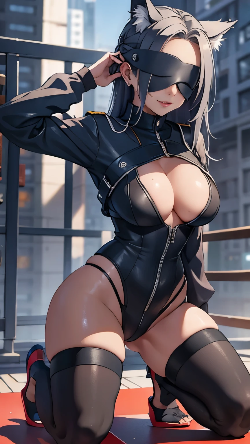 (masterpiece, high quality: 1.1) 1girl whole body ,Soaked,Legs apart, Face, , hairstyle: Weaving, coloured hair: Black long hair, Blindfold: No eyes, skin: 白色的skin, Mature woman, , Look at the audience with a smile, Huge breasts, Cover your breasts with clothes ),In prison,Tight transparent underwear,Camel toe,High heel,In prison,Well-proportioned body,Thin legs,Kneel down,open mouth,Camel toe,Lie down,Injected with unknown liquid,Drug injections,Silver Hair,Wolf tail mullet head