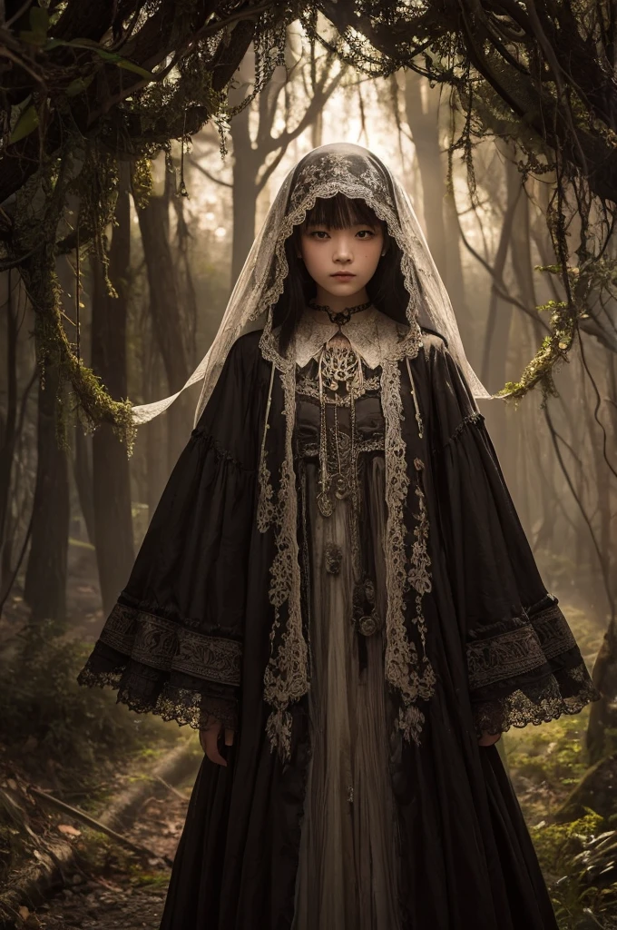 (Detailed Background:1.2), masterpiece, Highest quality, explore (Haunted Forest:1.1), BREAK haunted ghost girl、Mysterious, Fun, interesting, (Intricate details:1.2)