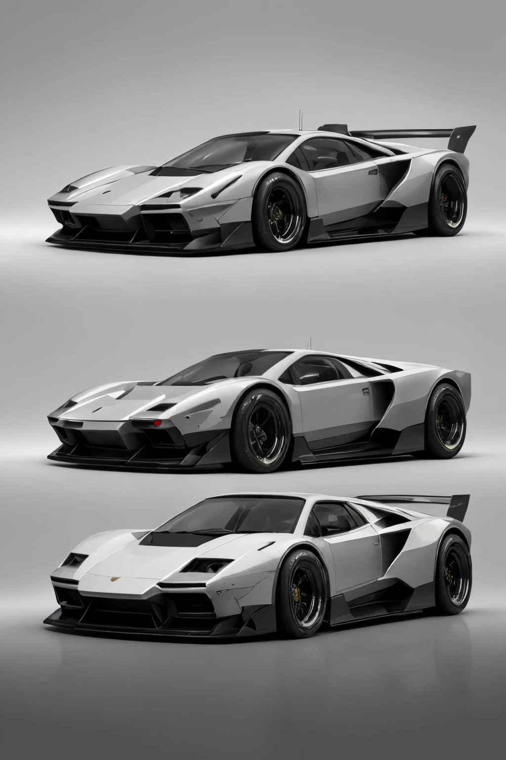 (Stylized hybrid: 1.5), digital illustration, Lamborghini Countach and DeLorean fusion, retro-futuristic design, vibrant colors, glossy finish, sleek body lines, metallic sheen, neon accents, futuristic headlights, tinted windows, circular sideview mirrors, gull-wing doors, butterfly doors, intricate detailing, smooth surface texture, illusion of movement, dynamic perspective, surrealistic background, large wheel rims, advanced technology details, holographic displays, sci-fi cityscape, high-resolution, ultra HD, 8k, masterpiece, futuristic concept art.