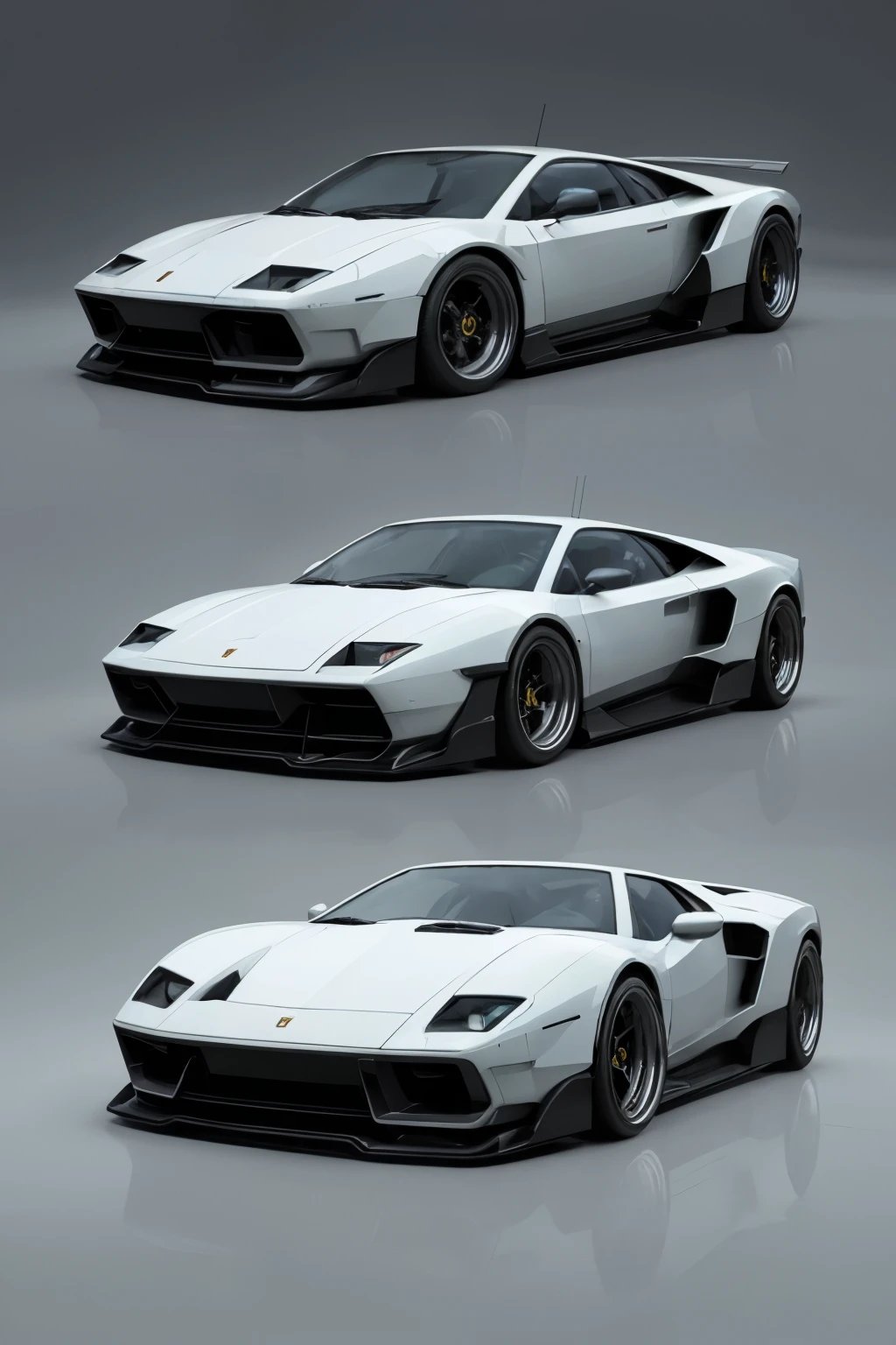 (Realistic:1.5), digital art, blend, Lamborghini Countach and Ferrari California, futuristic mixture, full vehicle, dynamic perspective, daytime, vibrant colors, high-quality, detailed design, masterpiece, intricate details, fusion of classic and modern, 4K UHD, sleek lines, aerodynamic body, chrome accents, glossy finish, advanced technology, engine detail, futuristic wheels, futuristic interior, luxurious comfort, movie-like effects, neon lights, digital rendering, cinematic feel.