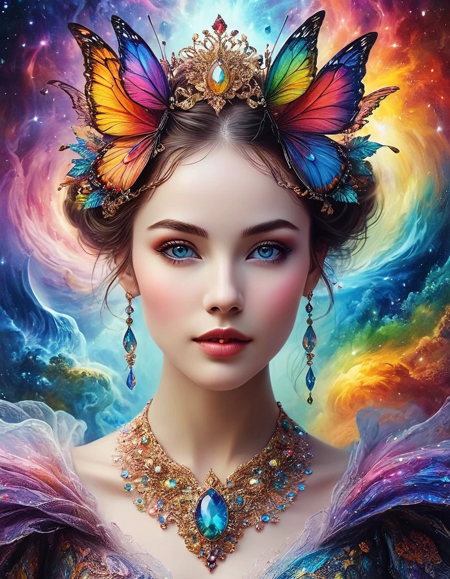 (best quality, ultra-detailed, realistic:1.37), captivating surrealism, mesmerizing female fantasy face, vibrant colors, ethereal atmosphere, intricate details, dream-like composition, otherworldly elements, seamless blend of reality and imagination, mind-bending visual experience, artistic masterpiece.