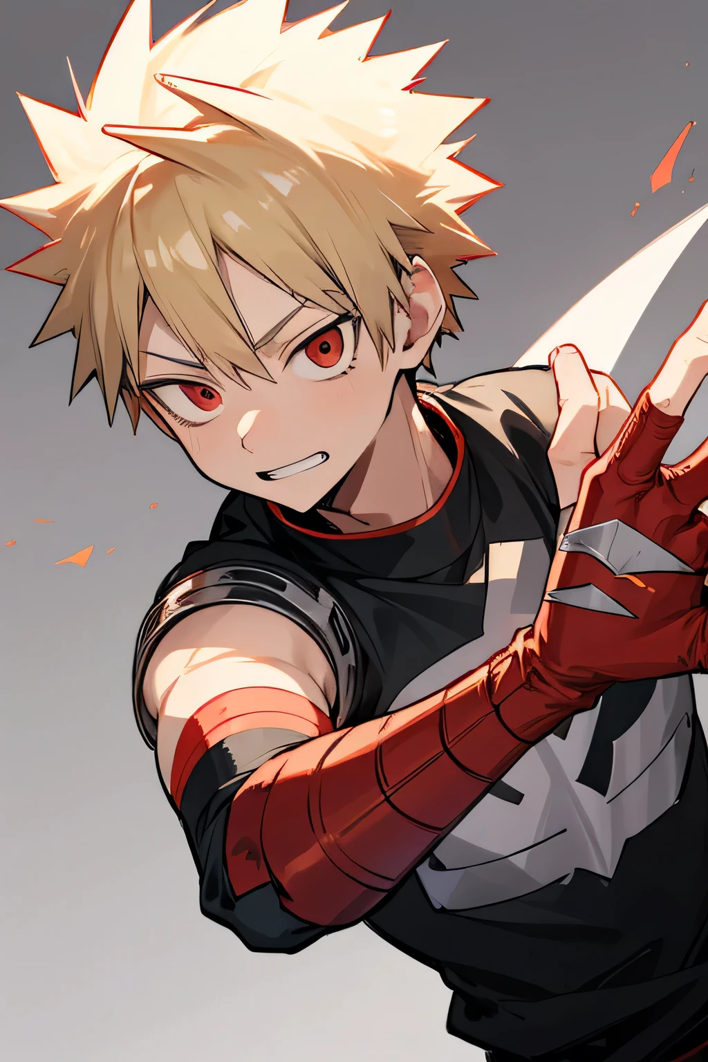 1boy, katsuki bakugo, my hero academia, blonde hair, red eyes, spiky hair, 2arms, 10 fingers