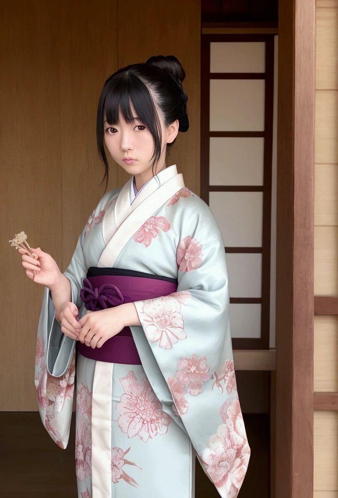 Edo Periodの古い町並み Japan Edo Period Tokugawa Watercolor kimono kimono とても綺麗なJapan人女性がkawasakiのバイクに跨っている Highest quality pale colour Faded Color