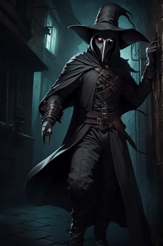Crazy looking plague doctor with three arms