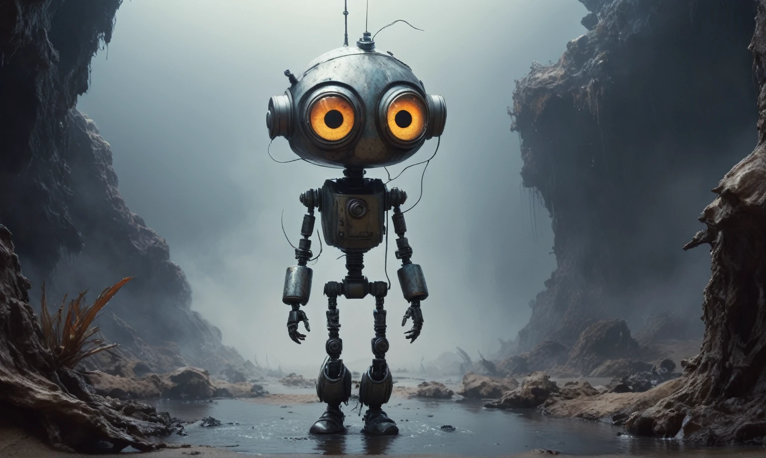 full body length,niobium native africa ,once pretty face,eyebrow up,full body shot,ominous landscape,niobium gray atmosphere,photo,photorealism,Masterpiece,hyper natural skin textures, hyper realism,hyper detailed,High contrast,Realism,Ultra Detailed,irina yermolova,close full body shot,32K resolution,Nikon Z9, ,demonic, fog, smoke, audience, mist, featuring ultra-realistic and hyper-realistic elements,
Marta Bevacqua, Ellen Jewett, Kawacy, Katsuya Terada, Carne Griffiths,concert lighting, bokeh, luminal space that feels
both bright and surreal. Includes liquid fluid elements for added depth and movement. Rendered in an unreal
engine and post-processed to achieve . Evokes a sense of dreamy, ethereal
and mystical mood,horror pixar movie still,thriller disney movie ,pixar render, animated,fish eyes, A Modern flat toon Crazy whit a Big ONE a Only Eye Robot USSR , and helmet Style, pinhead, camouflage Rusty, Ambient in a meteorite crater super detailed