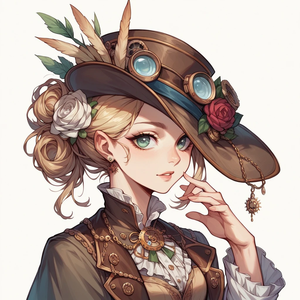 Patron de steampunk owls, beautiful, cartoon style, White background