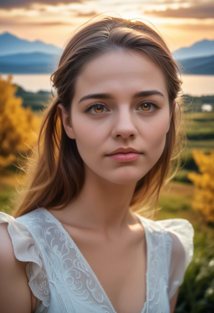 a cute anime girl, no clothes, beautiful detailed eyes, beautiful detailed lips, extremely detailed face and skin, long eyelashes, delicate facial features, body, graceful pose, intricate background, colorful fantasy landscape, glowing magical aura, vibrant colors, cinematic lighting, digital painting, artstation quality, masterpiece, (best quality,4k,8k,highres,masterpiece:1.2),ultra-detailed,(realistic,photorealistic,photo-realistic:1.37)