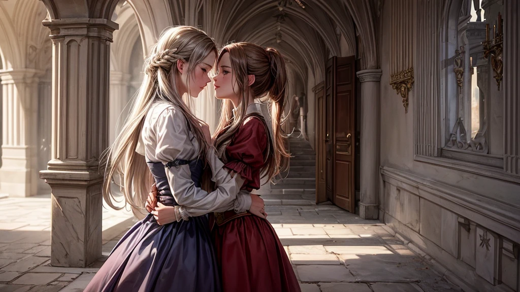 Romeo and Juliet,Walls of an old fortress or castle with hearts engraved on them, symbolizing the love that has withstood the passage of time and hardships. Environment: Nostalgic and epic, evoking the resistance and strength of love in the face of challenges and
