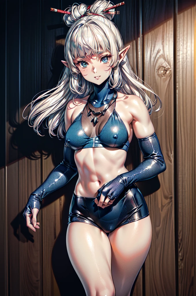 Paya, (masterpiece:1.1), (best quality:1.1), 1girl, Real light and shadow, anime face, 4k, 8k, wallpaper,epic, detail texture, Paya, elf ears, pointy ears, White hair, (blue eyes:1.5), ((((white hair:1.35, long hair)))),intricate eyes,beautiful detailed eyes, (symmetrical eyes,big eyes:1.5,(((lustrous skin:1.5,bright skin: 1.5,skin tanned,shiny skin,very shiny skin,shiny body,plastic glitter skin,exaggerated shiny skin,illuminated skin))),(detailed body,(detailed face)), cute, erotic,daring, jersey, number zero, basketball uniform, blue shorts, orange trim, shirt tucked in, from behind, tired, parted lips, looking at viewer, room, wooden wall, wooden floor, (Beautiful, small Breasts:1.2), natural breasts, best quality, masterpiece, very aesthetic, dress, jewelry, flower, wedding dress, veil, necklace, elbow gloves, smile, looking at viewer, (dynamic pose:1.0),happy,smile,(centered,scale to fit dimensions,Rule of thirds), highres,sharp focus,(ultra detailed,extremely detailed),(photorealistic artwork:1.37),(extremely detailed CG unity 8k wallpaper),(((vibrant colors,vibrant theme))),(intricate),(masterpiece),(best quality),
